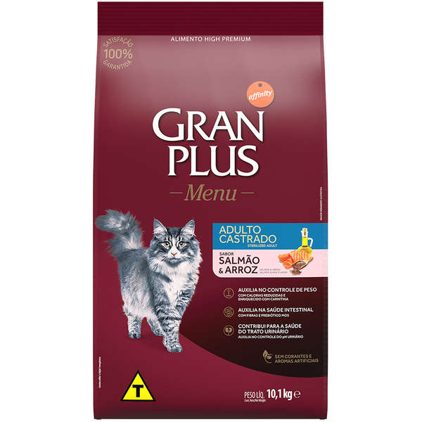 Ração GranPlus Menu Sabor Salmão e Arroz Para Gatos Castrados Adultos