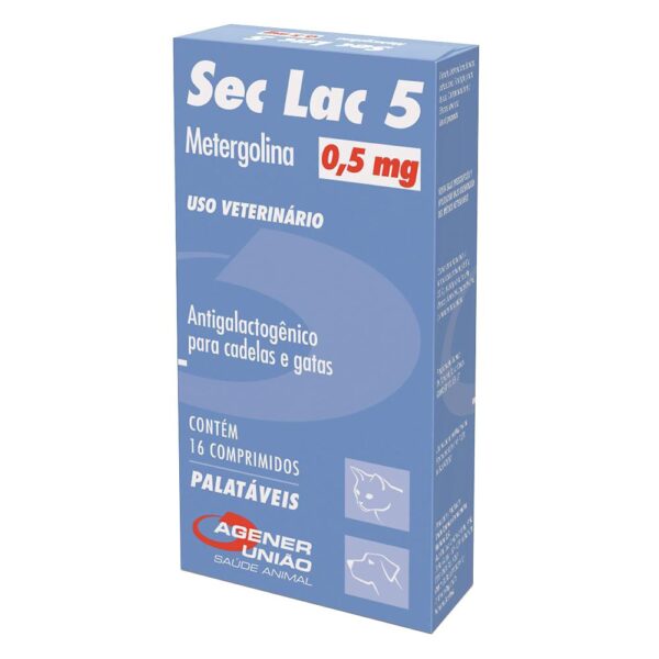 Antigalactogênico Agener União Sec Lac 5 Para Cadelas e Gatas 0,5mg - 16 Comprimidos