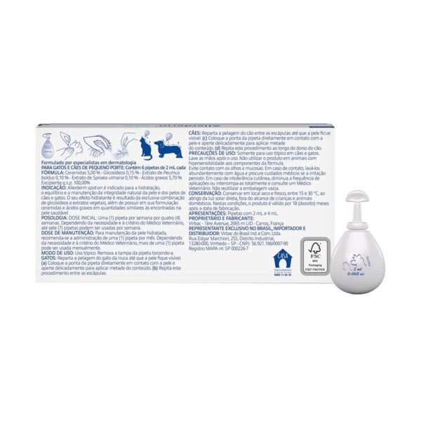 Hidratante Virbac Allerderm Spot On Para Cães E Gatos Até 10kg - 2ml