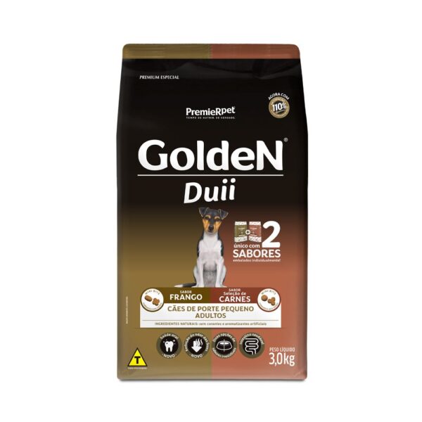 Ração Seca PremieR Pet Golden Duii Mini Bits Sabor Frango e Carne Para Cães Adultos Pequeno Porte 3Kg