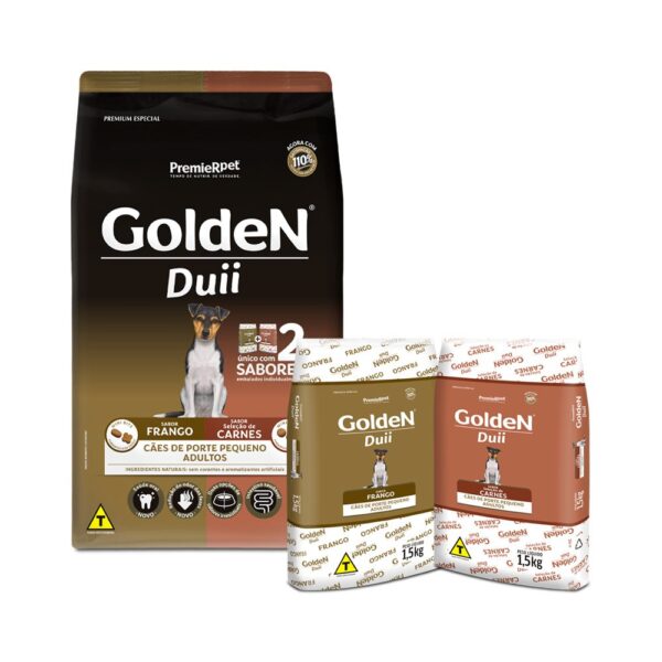 Ração Seca PremieR Pet Golden Duii Mini Bits Sabor Frango e Carne Para Cães Adultos Pequeno Porte 3Kg