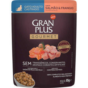 Ração Úmida GranPlus Gourmet Sachê Sabor Salmão & Frango para Gatos Castrados - 85g
