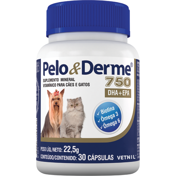 Suplemento Vetnil Pelo & Derme 750mg DHA+EPA Para Cães e Gatos