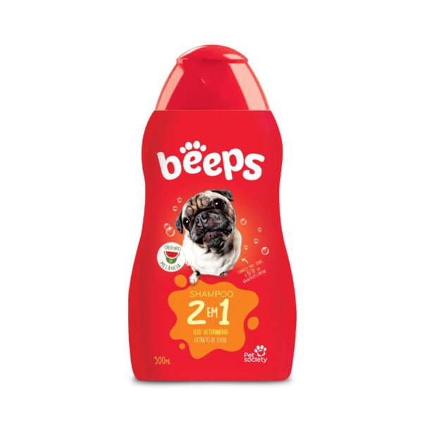 Shampoo Pet Society Beeps Pelos Curtos 2 em 1 Para Cães e Gatos 500ml