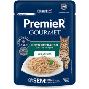 Ração Úmida PremieR Pet Gourmet Para Gatos Castrados Sabor Frango & Arroz Integral – 70g