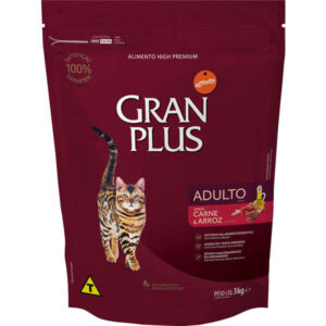 Ração GranPlus Sabor Carne e Arroz Para Gatos Adultos 3Kg