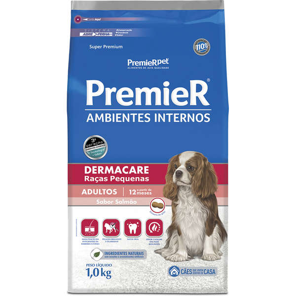 Ração Seca PremieR Pet Ambientes Internos Dermacare Para Cães Adultos Raças Pequenas Sabor Salmão