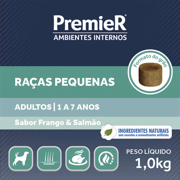Ração Seca PremieR Pet Ambientes Internos Para Cães Adultos Porte Pequeno Sabor Frango e Salmão