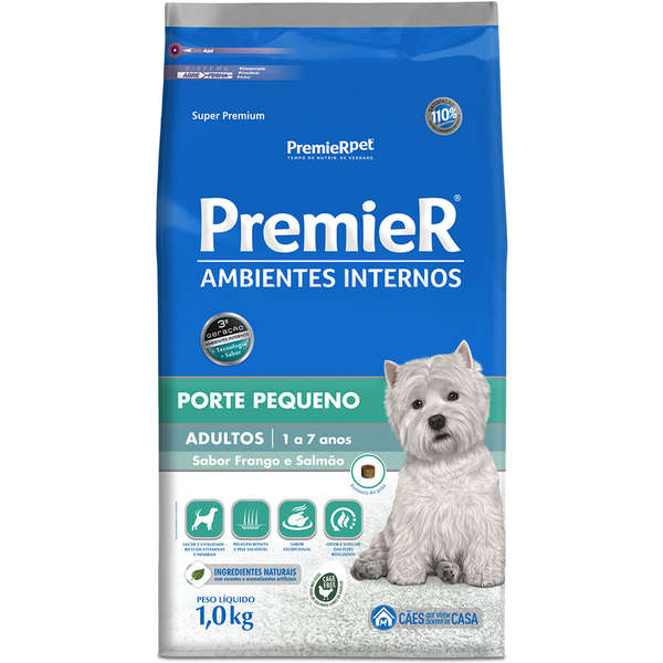Ração Seca PremieR Pet Ambientes Internos Para Cães Adultos Porte Pequeno Sabor Frango e Salmão