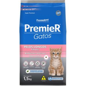 Ração Seca PremieR Pet Ambientes Internos Pelos Longos Para Gatos Filhotes Sabor Salmão 1,5Kg