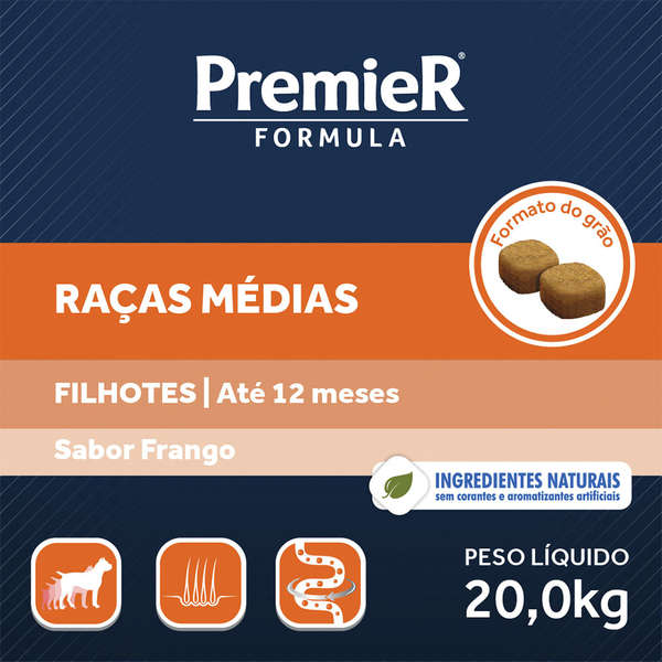 Ração Seca PremieR Pet Formula Para Cães Filhotes Raças Médias Sabor Frango 20Kg