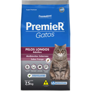 Ração Seca PremieR Ambientes Internos Pelos Longos Para Gatos Adultos Sabor Frango