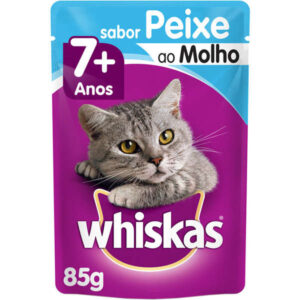 Ração Úmida Whiskas Sachê Sabor Peixe ao Molho Para Gatos Sênior 7 + Anos – 85g